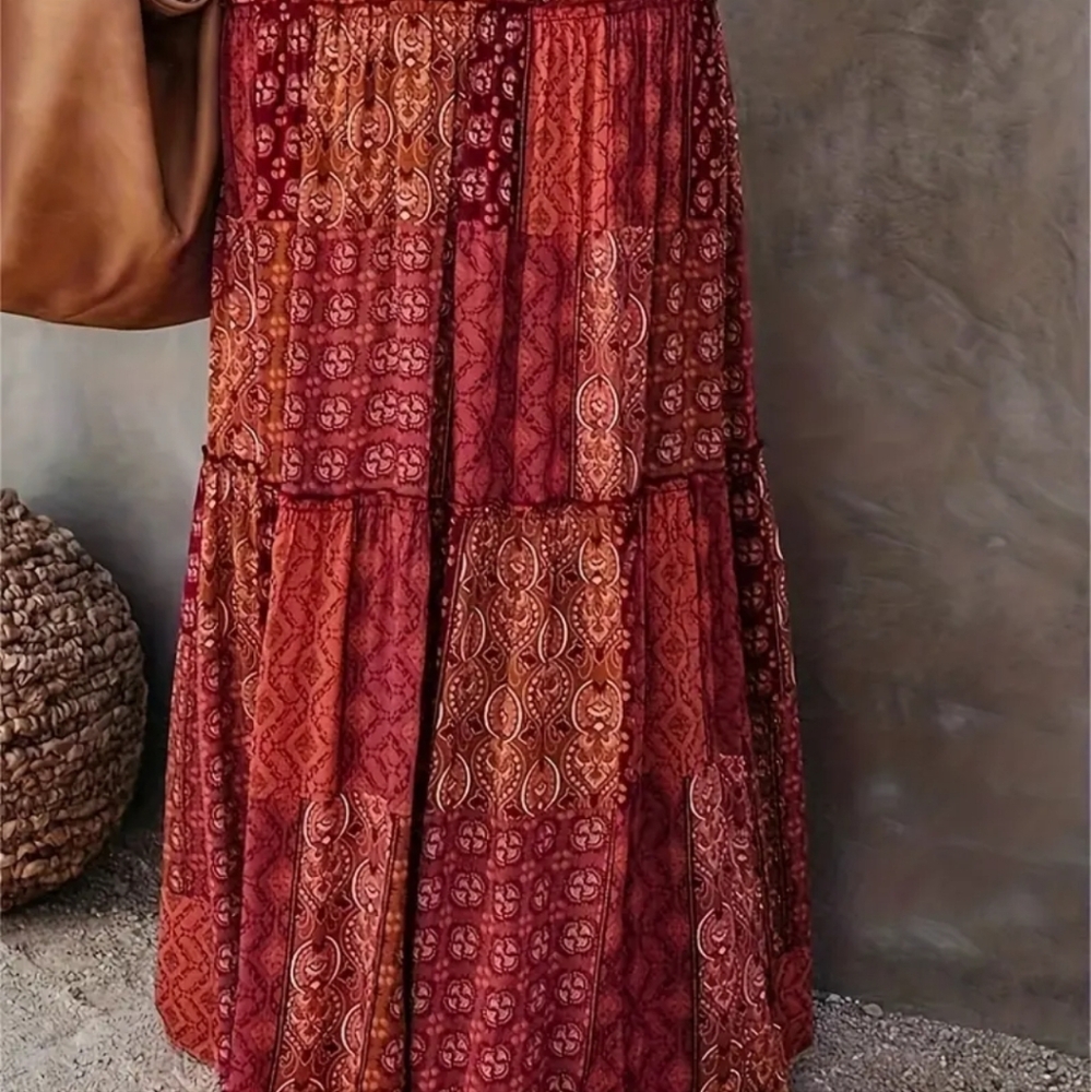 Boho maxi skirt - red